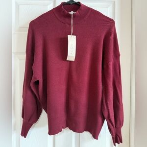 NEW Vici Burgundy Mock Neck Ribbed Sweater (Size XS)